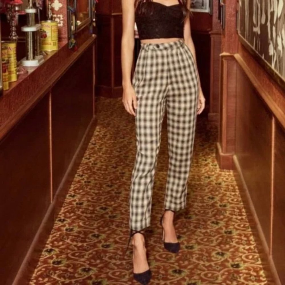 Reformation Heath Plaid Pants Trousers size 6